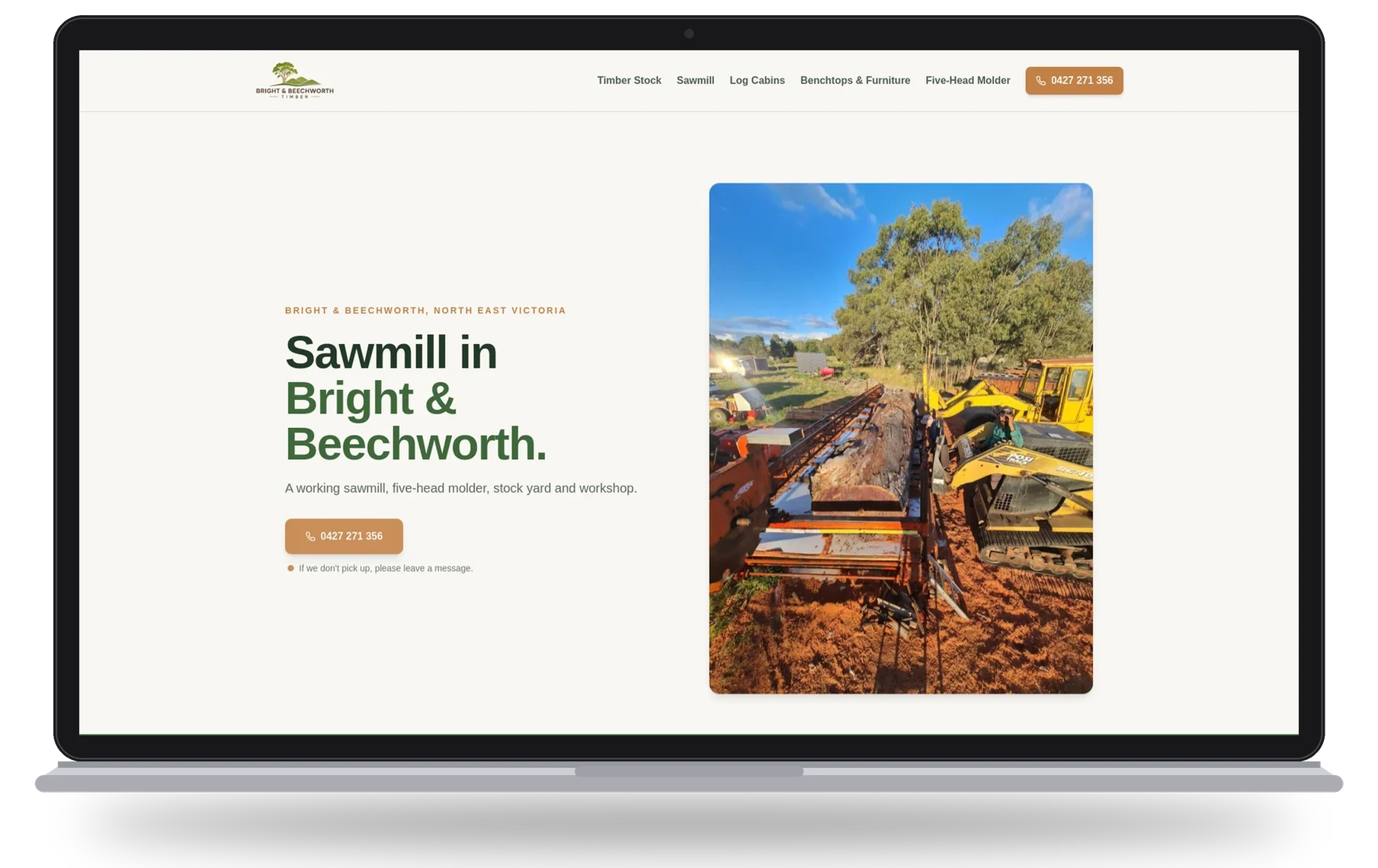 Beechworth & Bright Timber website shown on a laptop