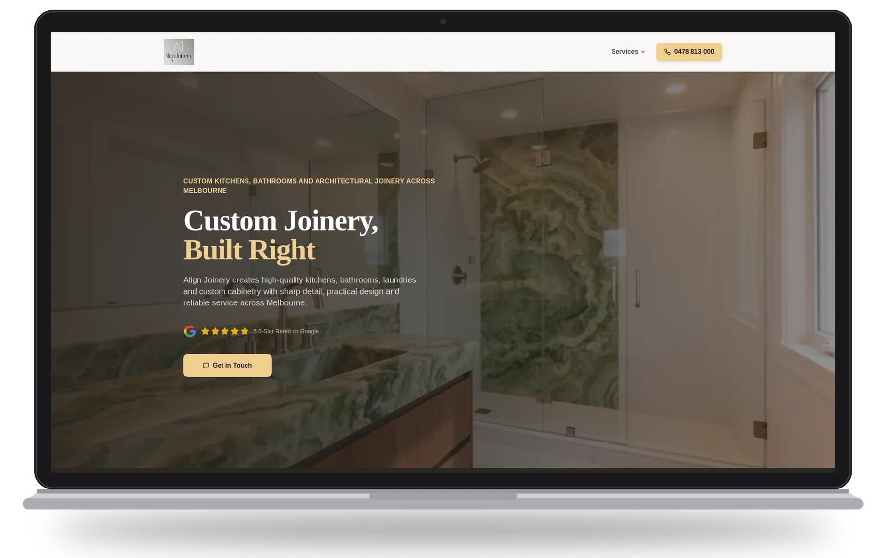 Align Joinery website shown on a laptop