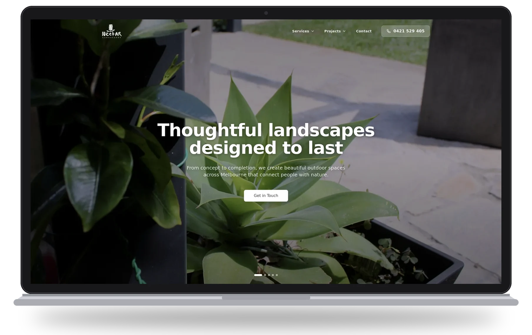 Nectar Landscapes website shown on a laptop