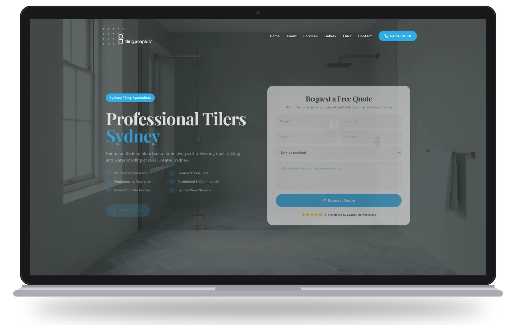 Tiling Pro Plus website shown on a laptop