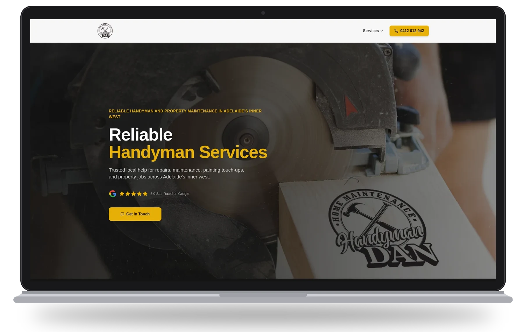 Handyman Dan website shown on a laptop